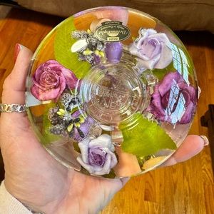 Dreamlight Traumlicht Glass Candle Holder Handmade Germany Purple & White Roses